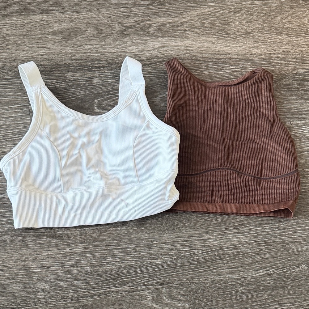 Aerie White and Brown Ribbed Crop Tops